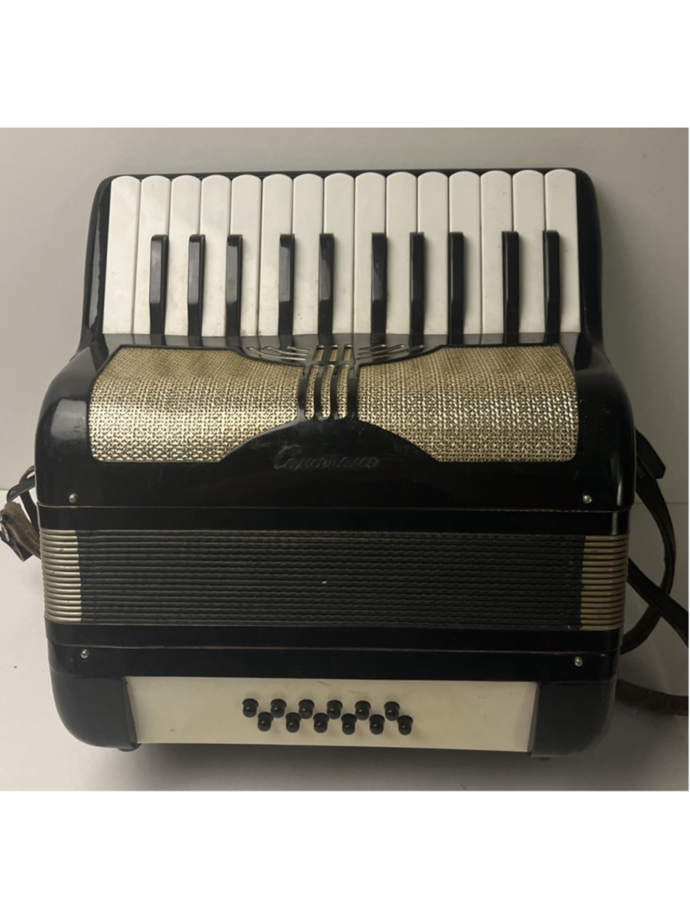Vintage Camerano 12 Bass Piano Accordion 25 Key Black Made in Italy w/ Straps